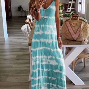 Teal tie dye maxi dress